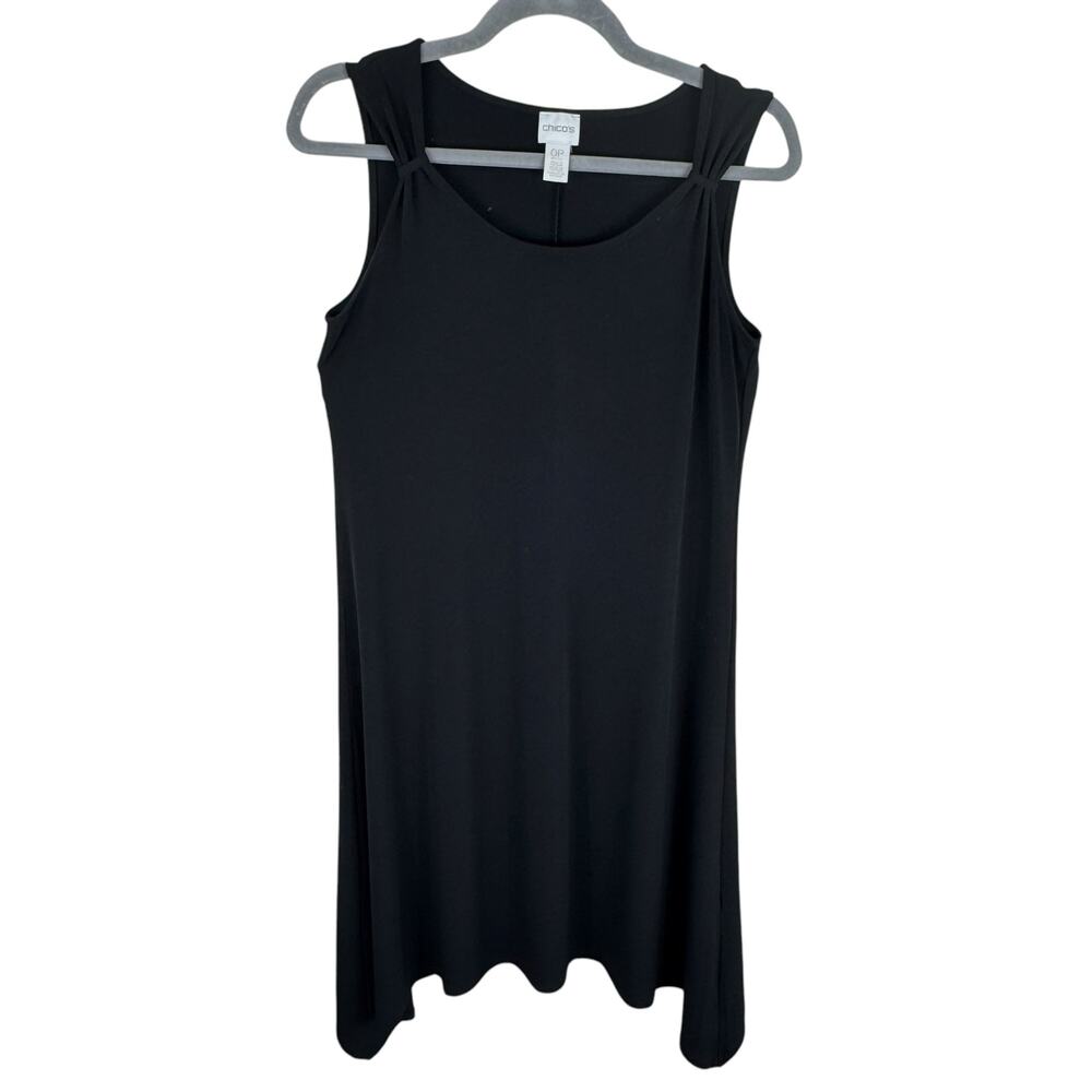 Chico's‎ Black Stretchy Pullover Asymmetrical Hem Knee Length Tank Dress Size SP